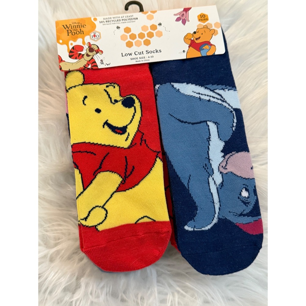 Disney Winnie the Pooh Low Cut Socks 10 Pair Pack Shoe Size 4-10 NWT